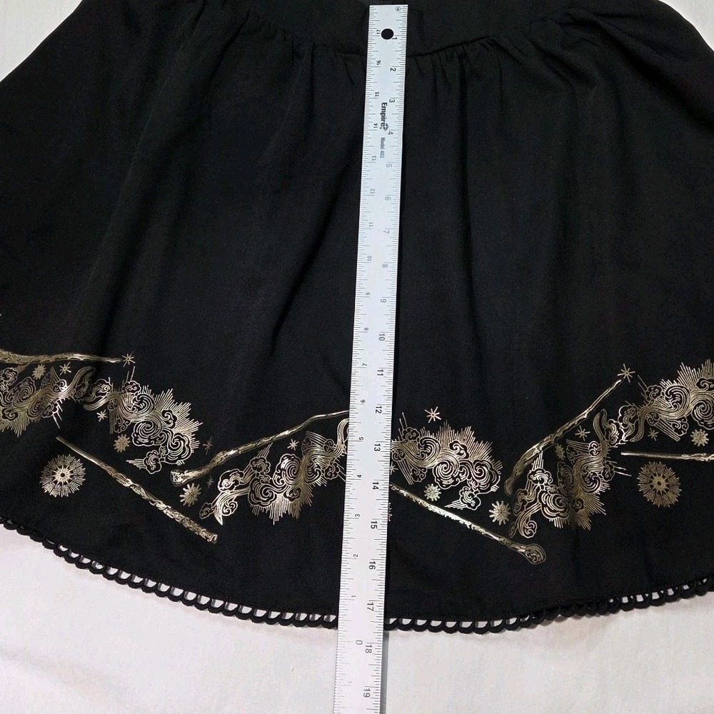 Harry Potter Wizarding World Black Gold Wand Celestial Mini Skirt Scallop Trim M - Picture 5 of 11